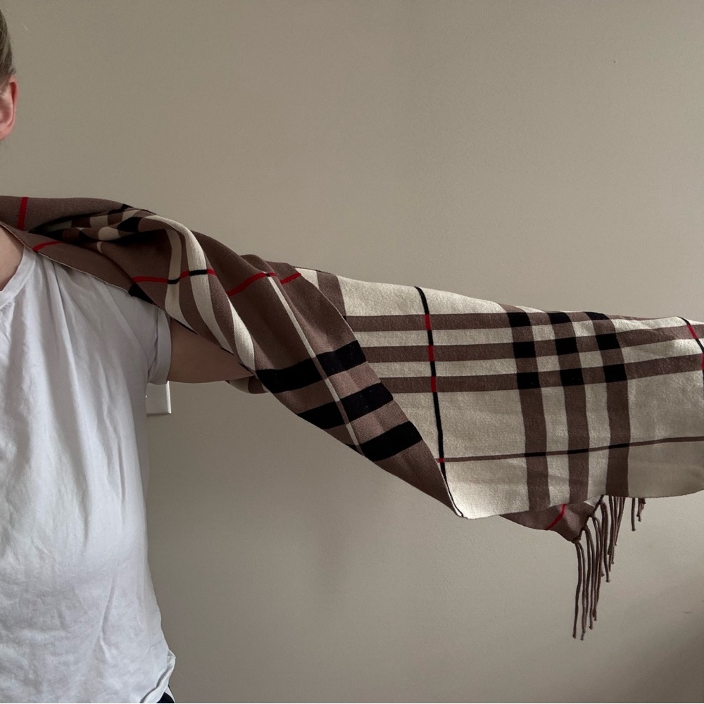 Check Plaid Soft Shawl Scarf Wrap w/ Arm holes Neutral Plaid Print - Picture 6 of 7